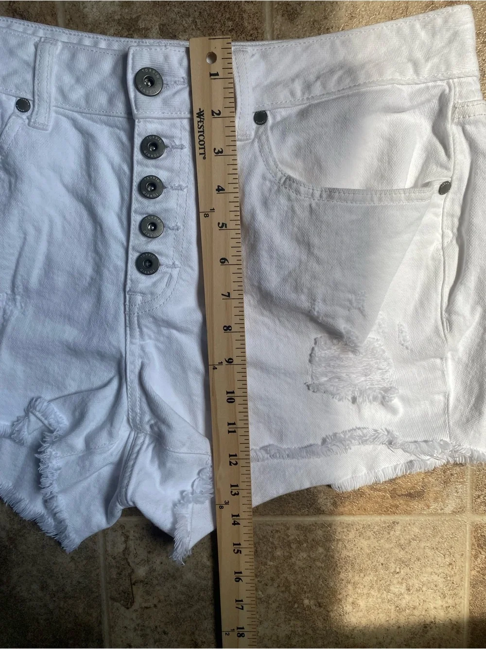 Torrid White Denim Cut Off Shorts High Rise Button Fly Distressed Size 10